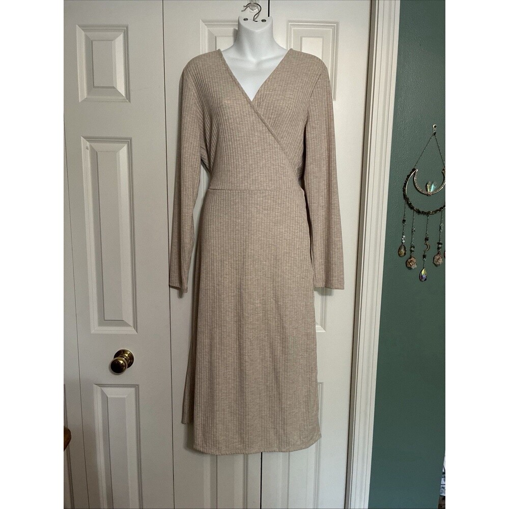 Old Navy Ribbed Wrap Long Dress Sz XL Oatmeal Heather